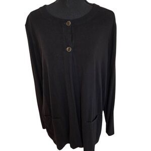 J Jill Wearever Womens Travel Friendly Black Two Button Long Sleeve Knit Cardiga